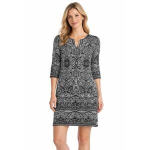Coolibar Oceanside Tunic Dress Black White Paisley XS UPF 50+ Beach Pool Summer